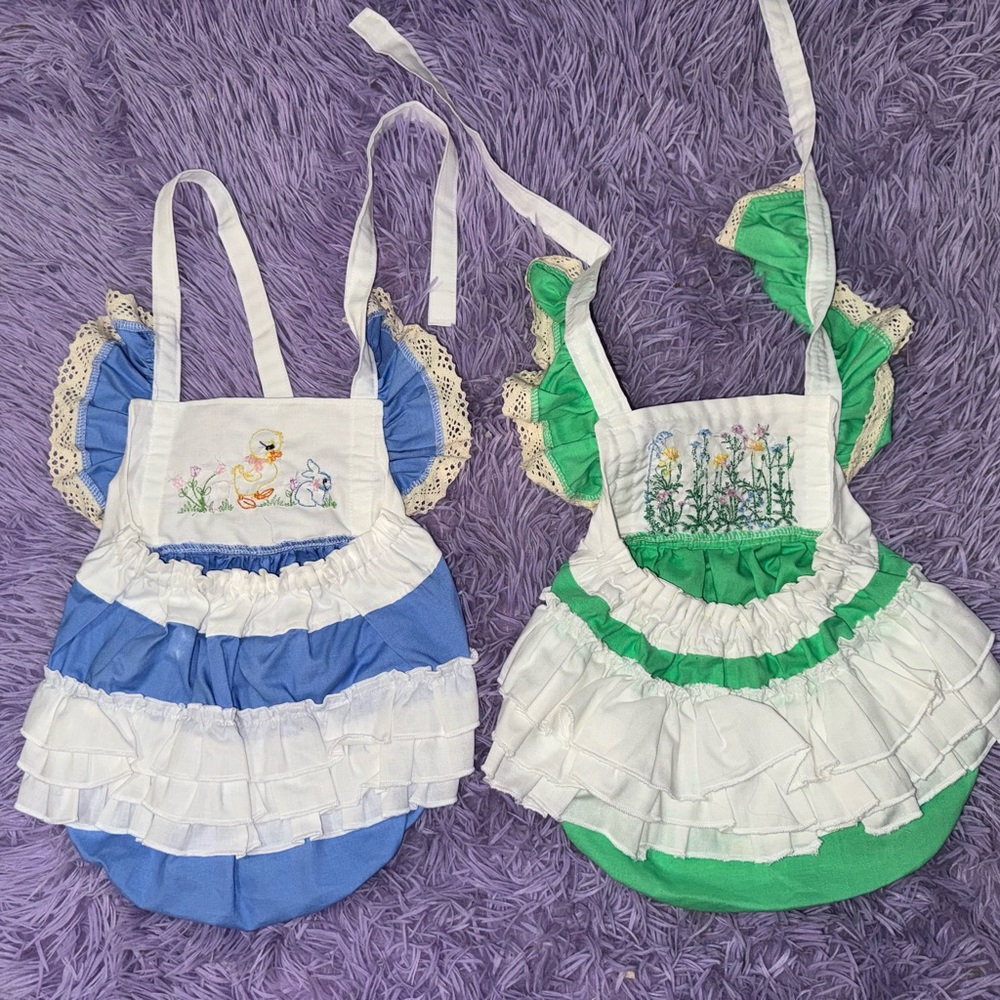 Blue and Green Baby Rompers with Embroidery - Picture 2 of 2